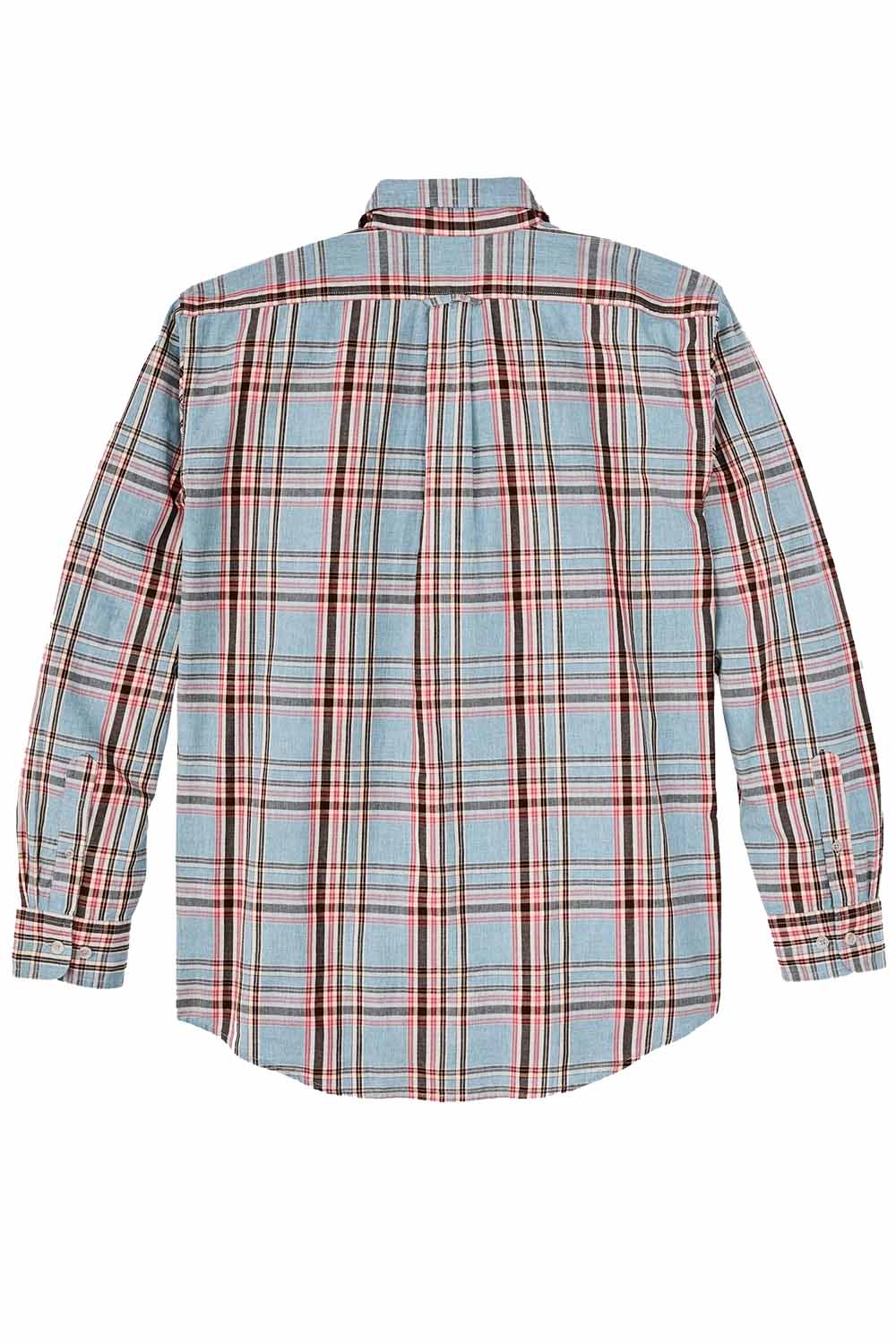 Filson - Washed LS Feather Cloth Shirt - Light Blue/Red/Natural Plaid - Back