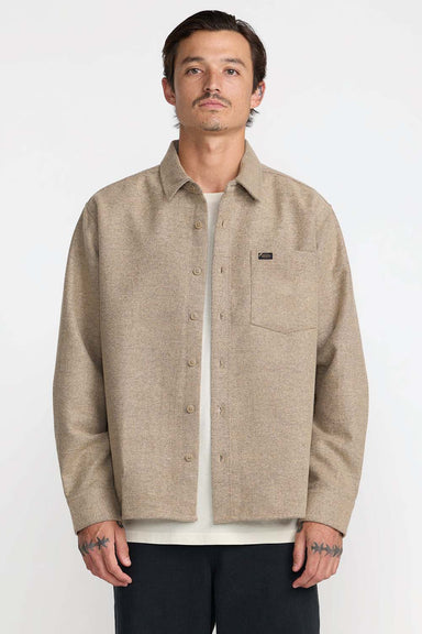 RVCA Dayshift Solid Flannel in Wheat — Front view