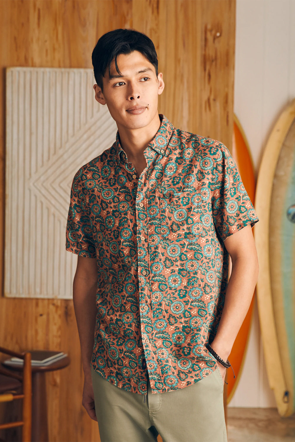 Faherty - SS Breeze Shirt - Rose Turquoise Blossom - Front