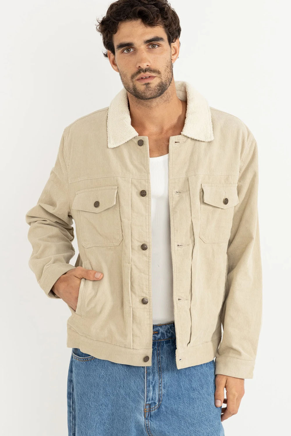 Rhythm Flannel Lined Cord Trucker Oak Front