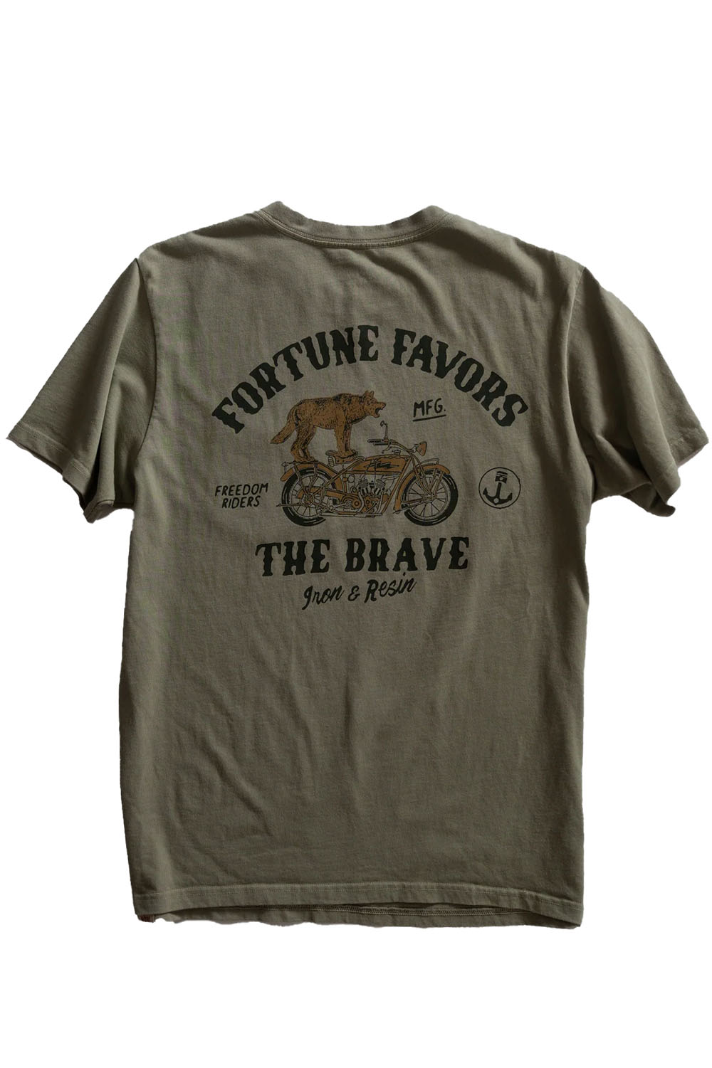 iron and resin fortune for the bold pkt tee green flatlay