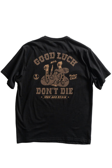 iron and resin lucky horseshoe tee black flatlay