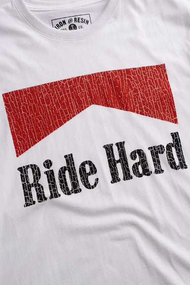 iron and resin ride hard tee white detail