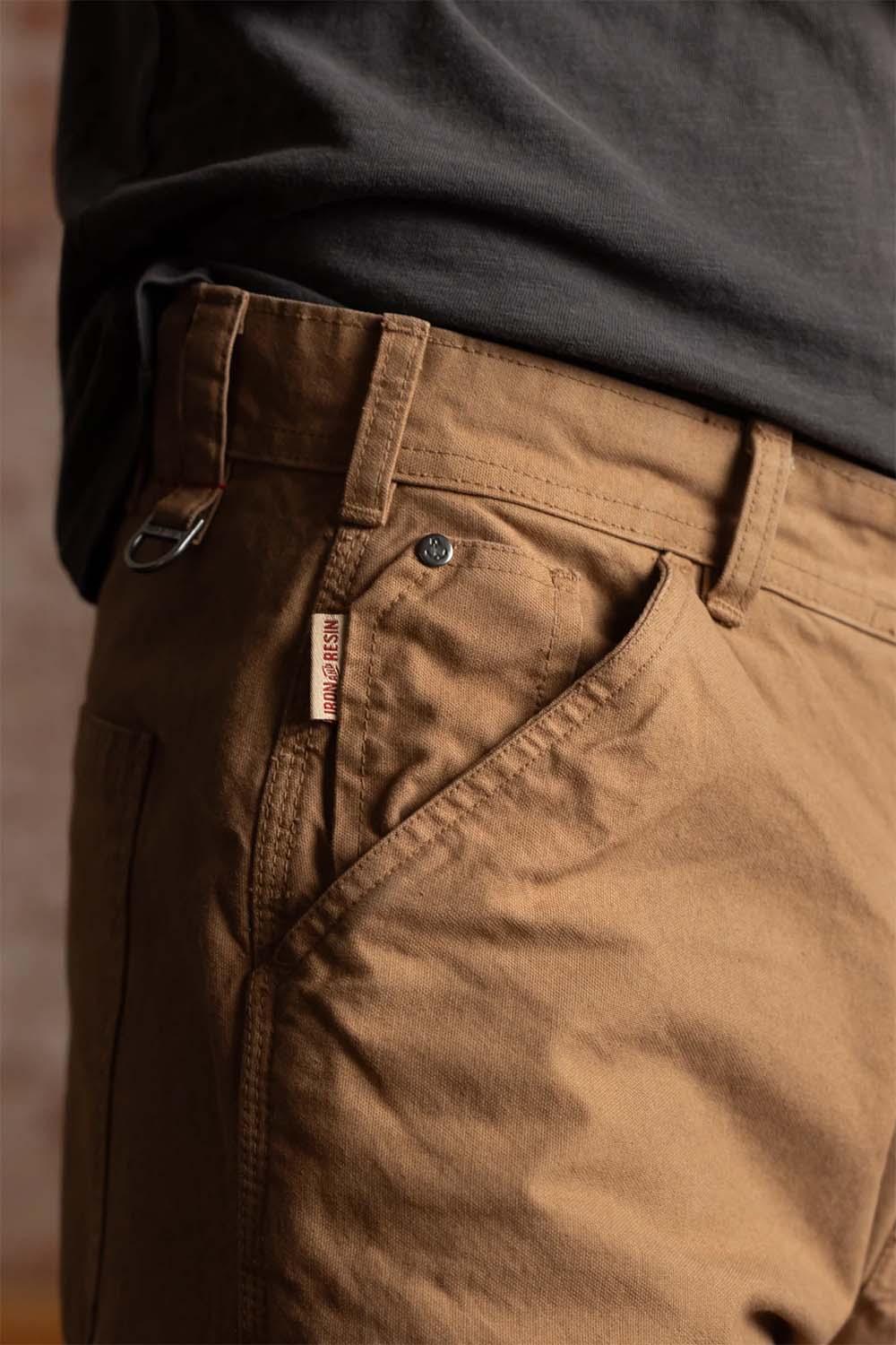 iron and resin trapper pant field tan detail