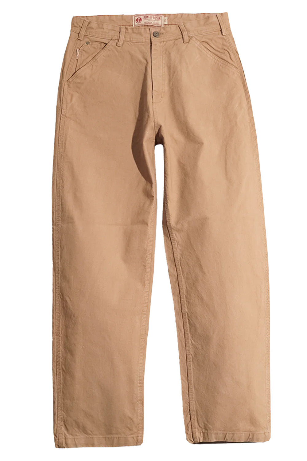 iron and resin trapper pant field tan flatlay
