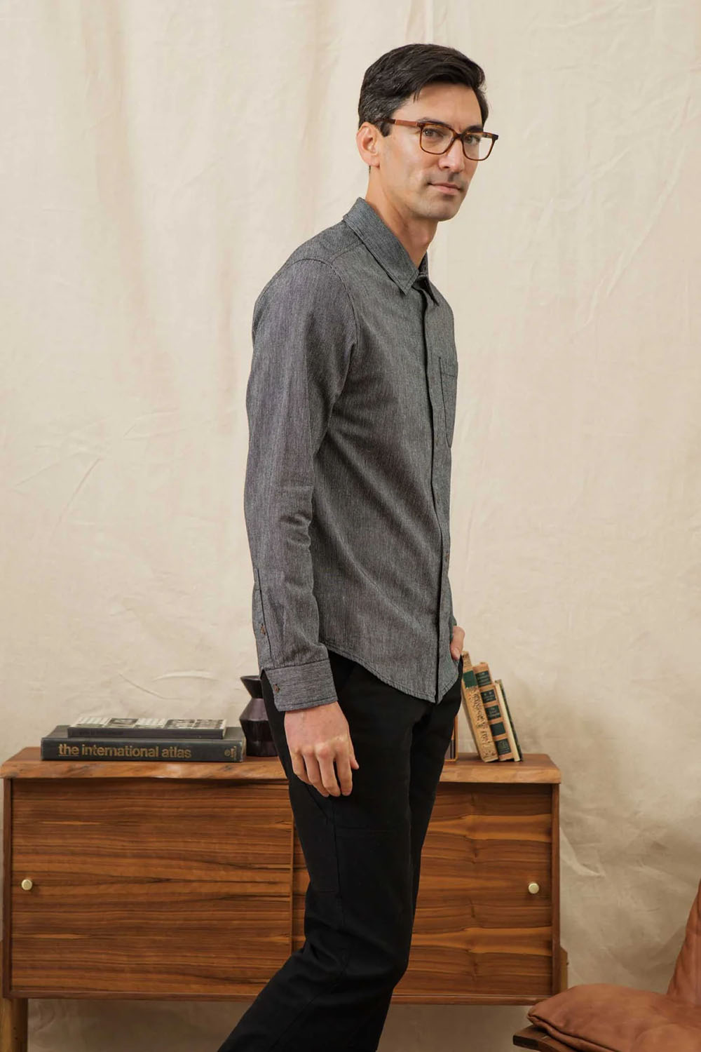 Bridge & Burn - Jude Shirt - Onyx Stripe - Side