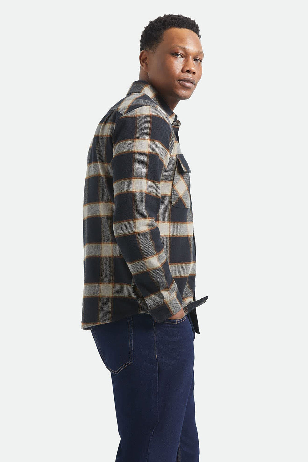 Brixton - Bowery Flannel - Black/Cream - Model Side