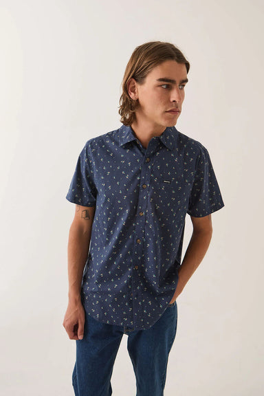 Brixton Charter Print Short Sleeve in Washed Navy Micro Floral — Front view