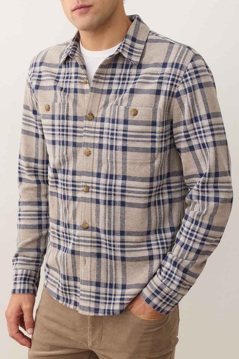 Marine Layer - PACIFICA STRETCH OVERSHIRT Taupe Plaid - Side
