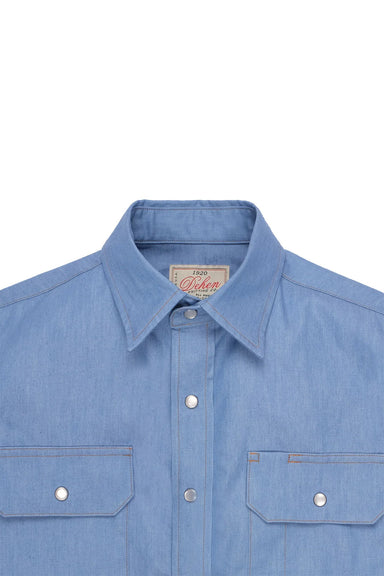 Dehen - Drover SS Shirt - Light Indigo Chambray - Collar