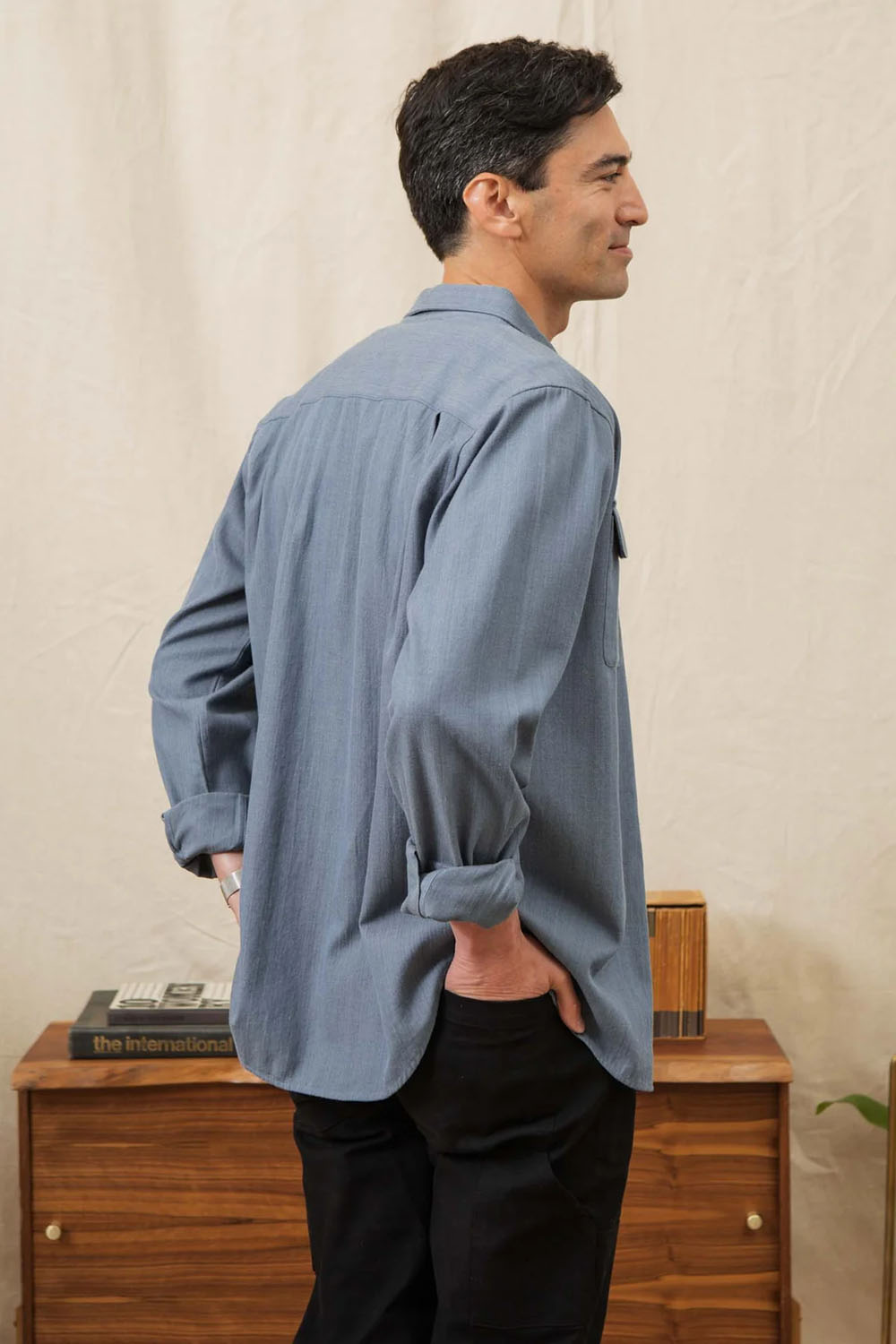 Bridge & Burn Bedford Shirt Denim Herringbone Back