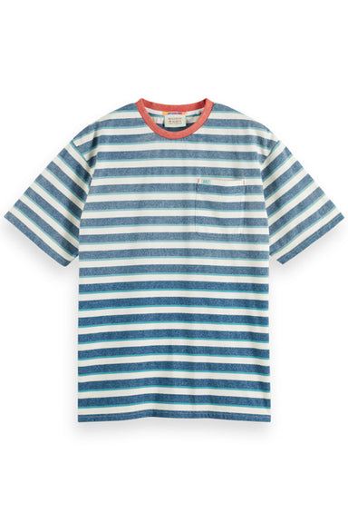 Scotch & Soda - Yarn Dye Stripe Pocket T-Shirt - Off White/Harbour Teal - Front