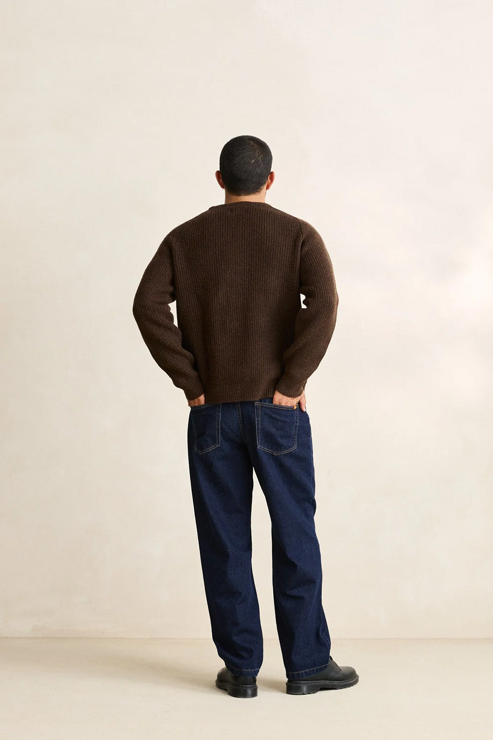 Rhythm Vintage Waffle Knit Sweater in Chocolate — Back view