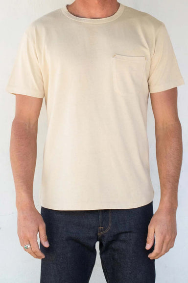 Freenote Cloth - 9oz Pocket T-Shirt - Cream - Model
