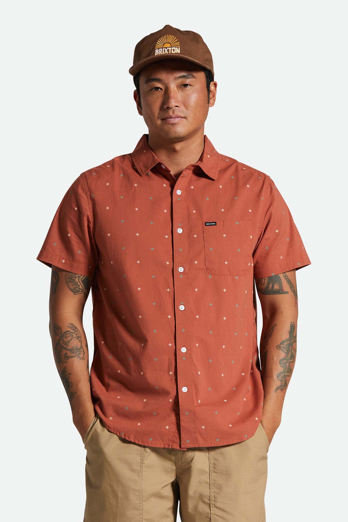 Brixton - Charter Print SS - Terracotta Pyramid - Front