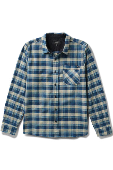 Roark Revival Crossroads Flannel in Deep Blue — Flatlay view