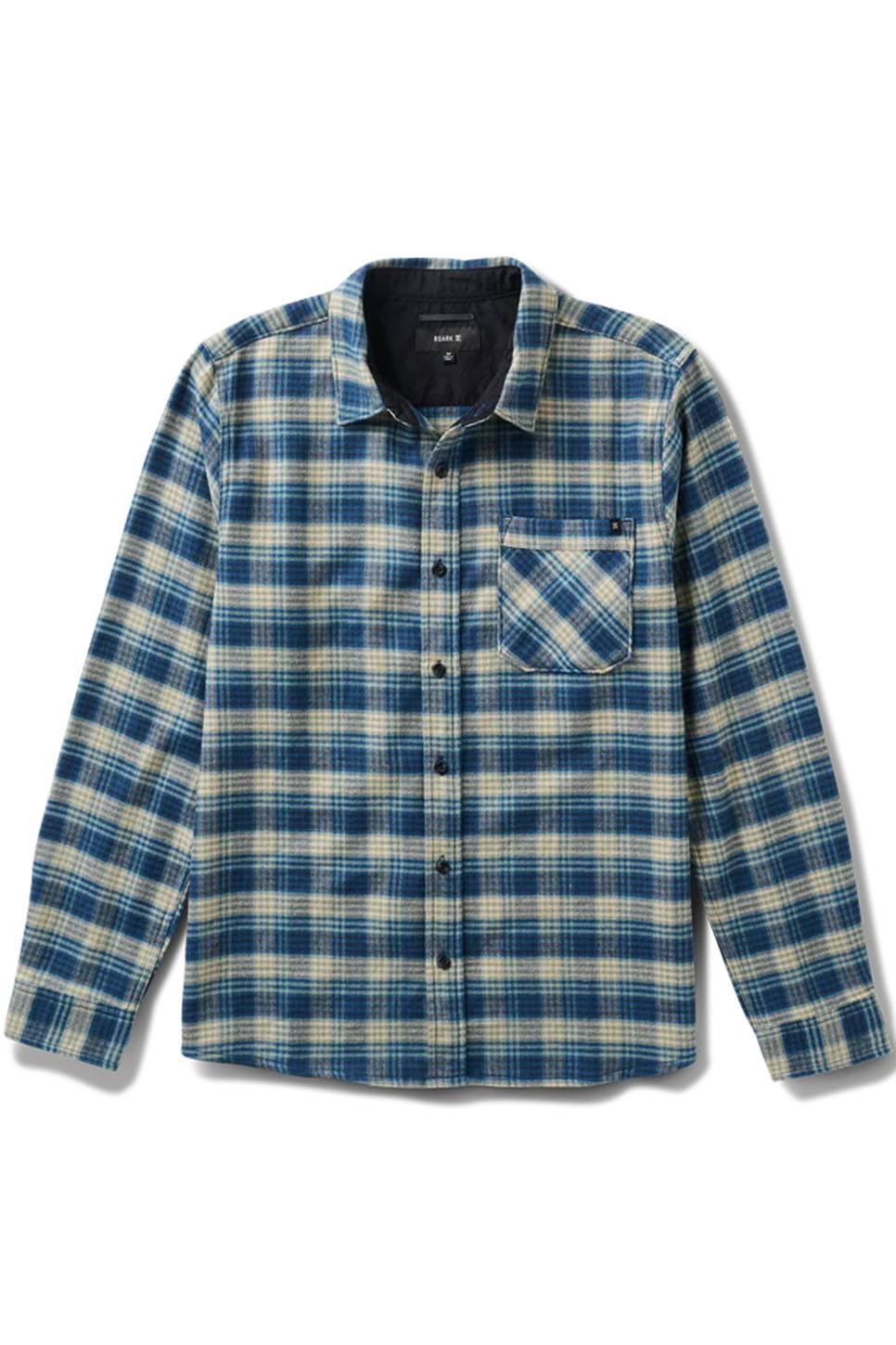 Roark Revival Crossroads Flannel in Deep Blue — Flatlay view