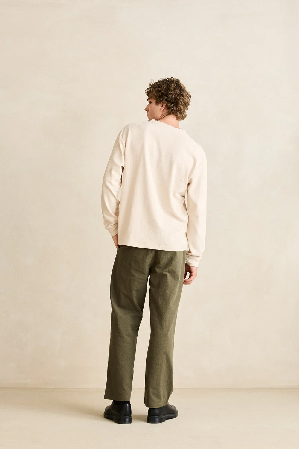 Rhythm Vintage Jersey Henley in Natural — Back view