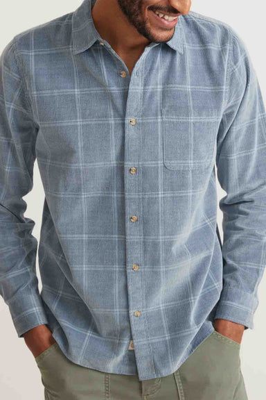 Marine Layer - LW Plaid Cord LS Shirt - Indigo Plaid - Front