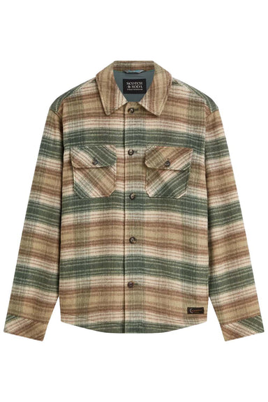 Scotch and Soda Checked Overshirt in Dark Forest Check — Flatlay view