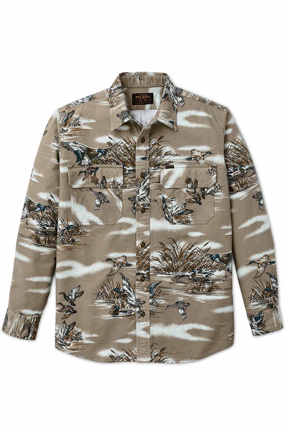 Filson Field Flannel Shirt in Marsh Olive Print — Flatlay view