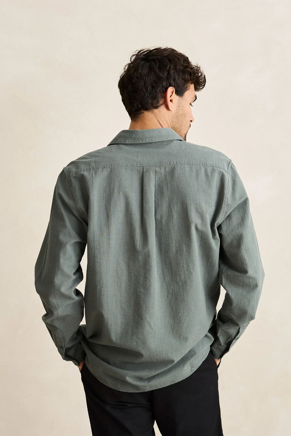 Rhythm - CLASSIC LINEN LS SHIRT - Silver Pine - Back