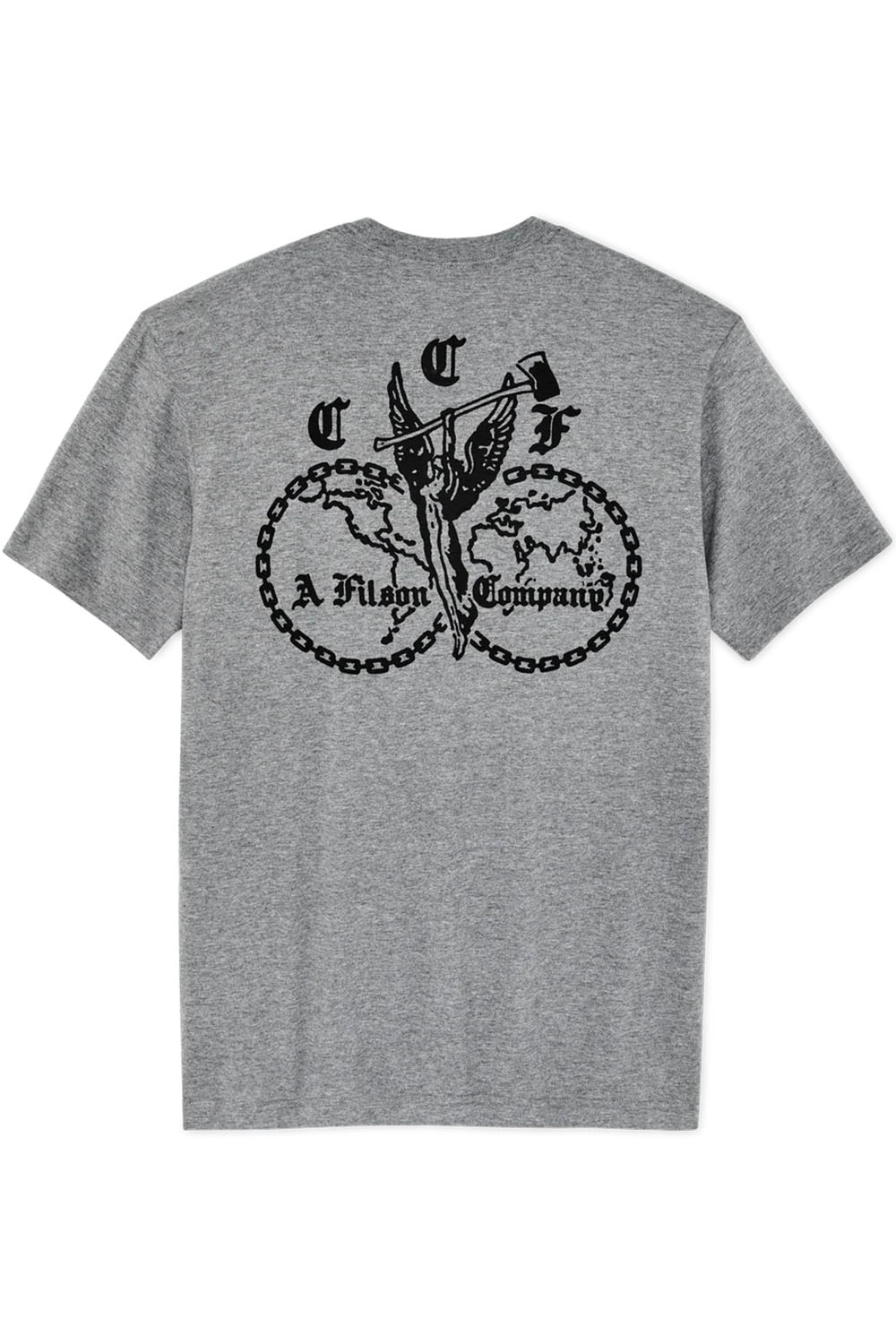 Filson Union Graphic T-Shirt in Dark Gray Heather — Flatlay view