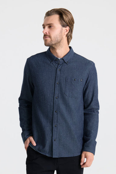 Roark Revival Scholar LS in Mid Indigo — Quarter view