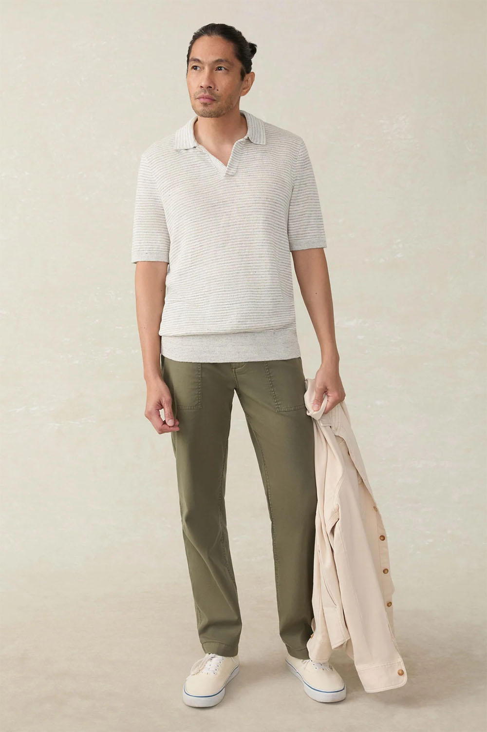 SS LINEN SWEATER POLO Ivory Steel Feeder