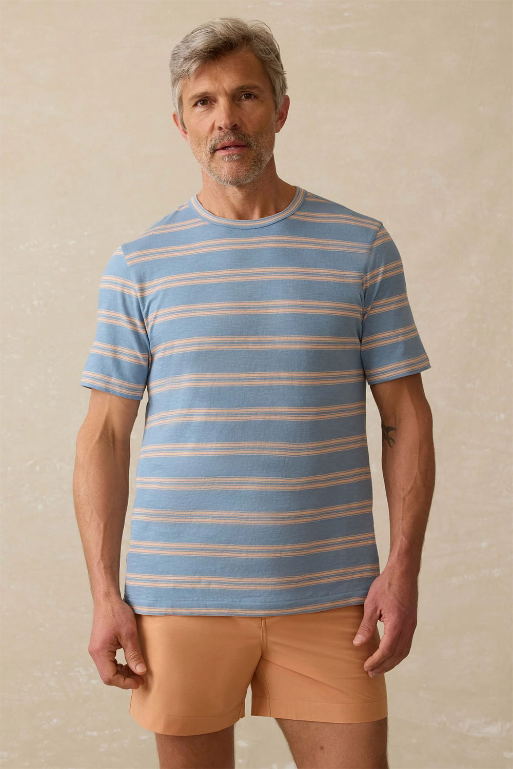 Faherty - Sunwashed Tee - Coast Coral Stripe - Front