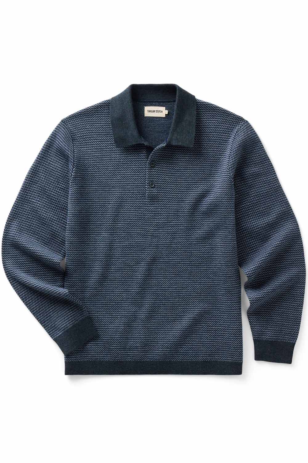 Taylor Stitch - The Newton Sweater Polo - Navy Birdseye Merino - Front