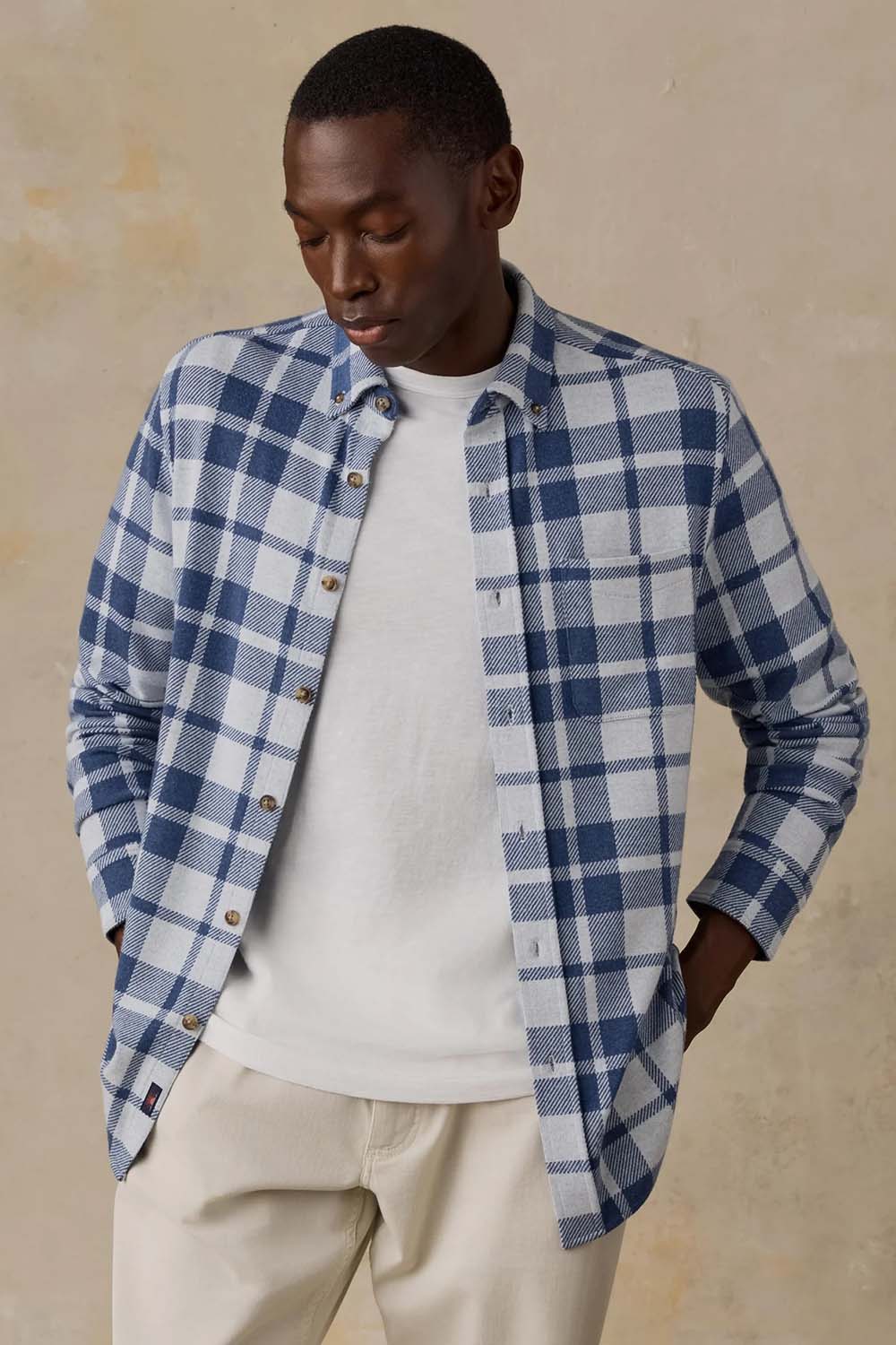 Faherty Legend Sweater Shirt in Stone Lake Plaid — Front view