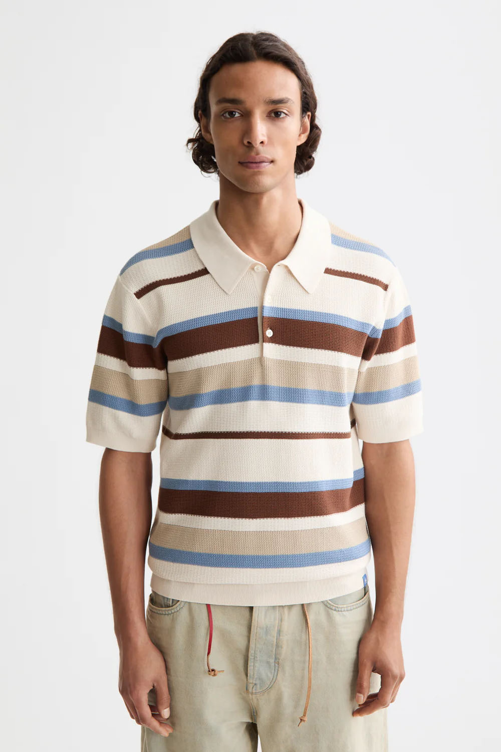 Scotch & Soda - Knitted Stripe Polo - Plaza Taupe Stripe - Front