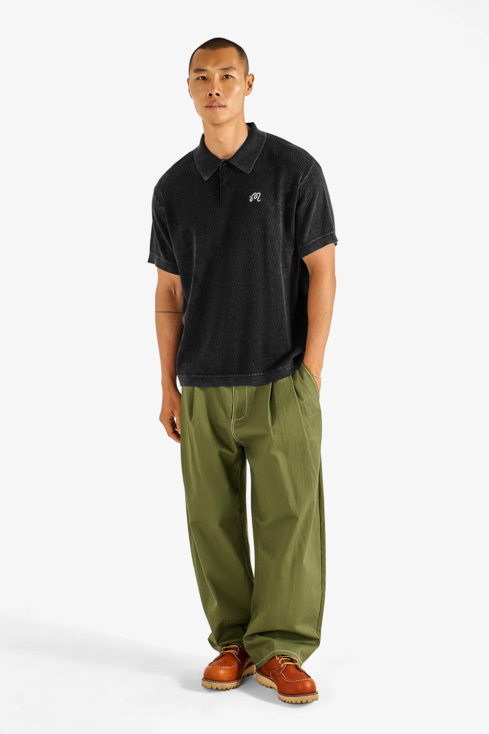 malbon brickwork polo in black