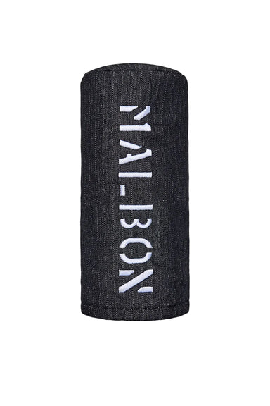 malbon's division driver cover in black stone washed denim front view