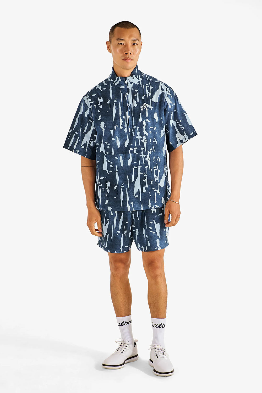 Malbon Pine Inkwash Windshirt in Navy Inkwash — Full-Body view