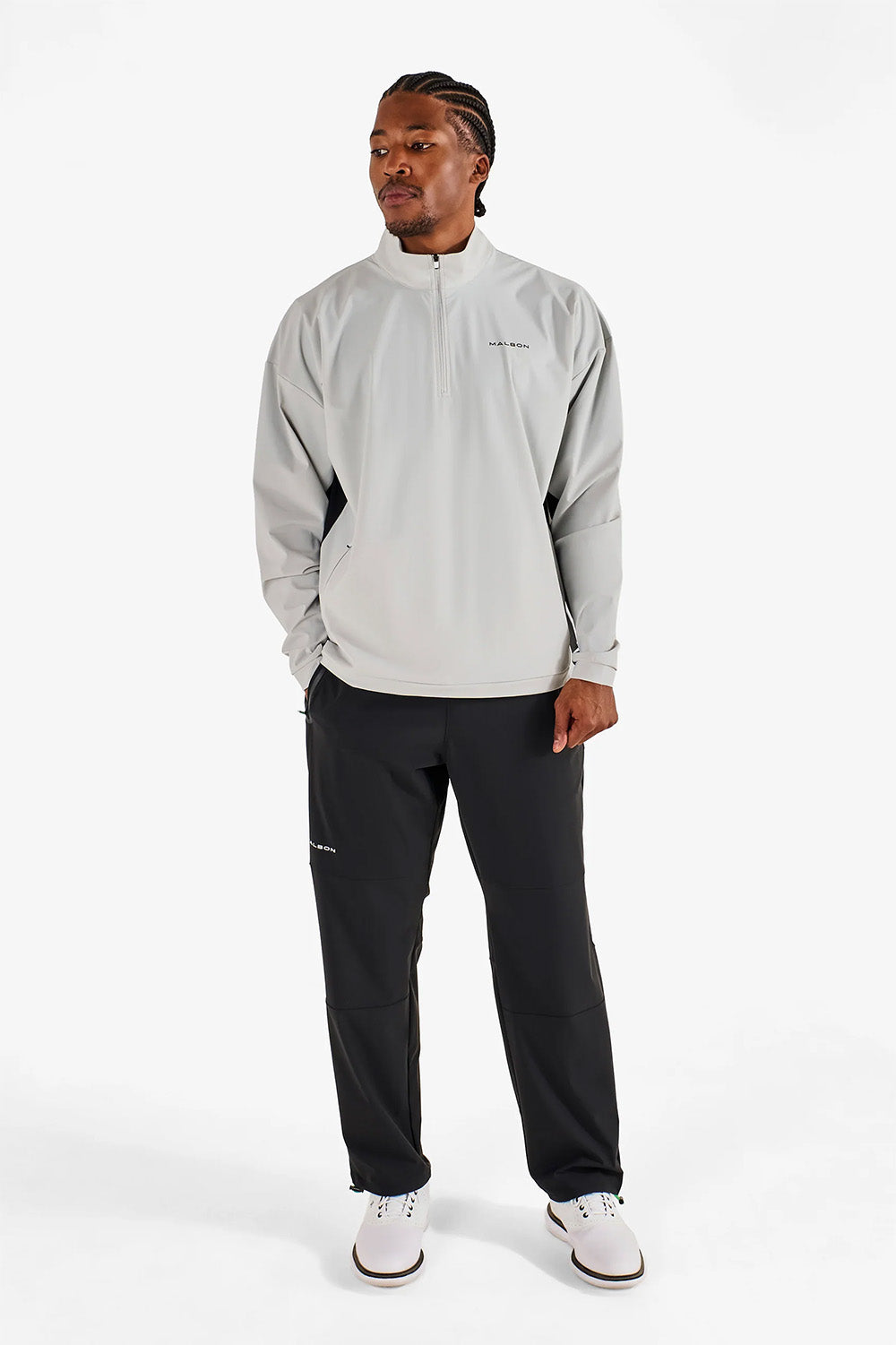 malbon performance 1/4 zip po silver black front