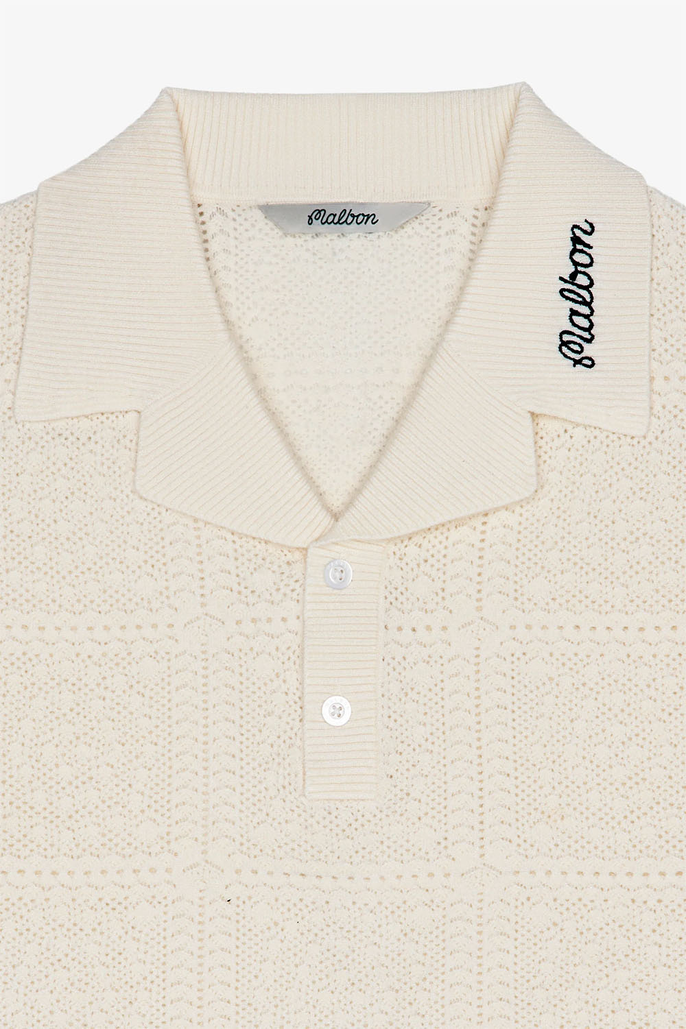 malbon resort crochet polo ivory detail