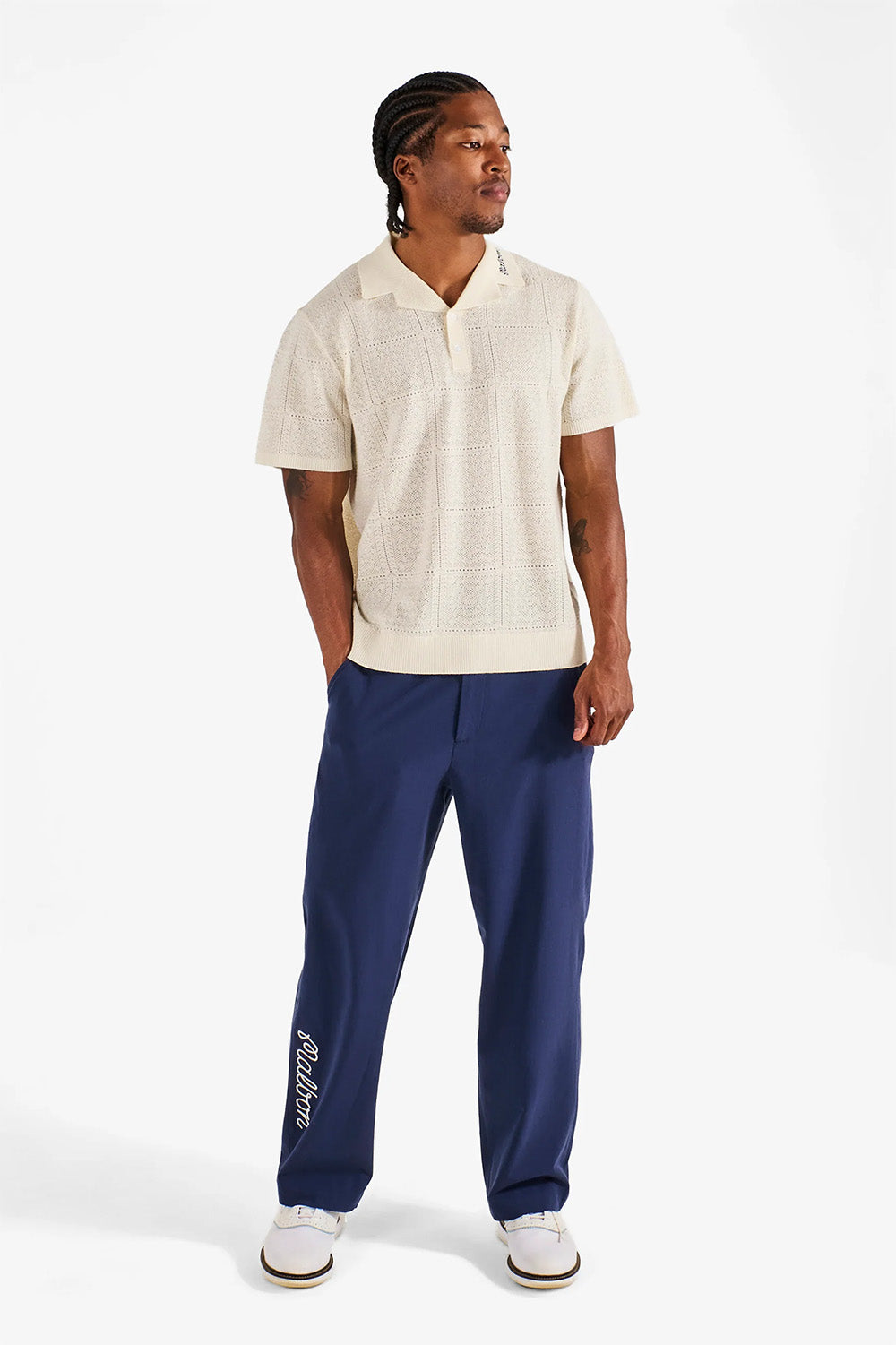 malbon resort crochet polo ivory front