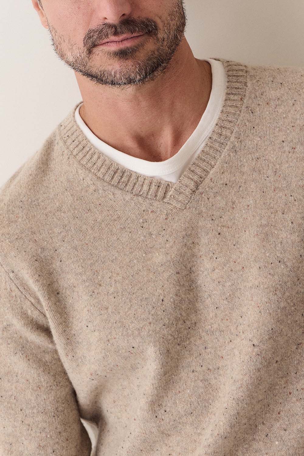 Marine Layer - Donegal V-Neck Sweater - Ryewater - Collar Detail
