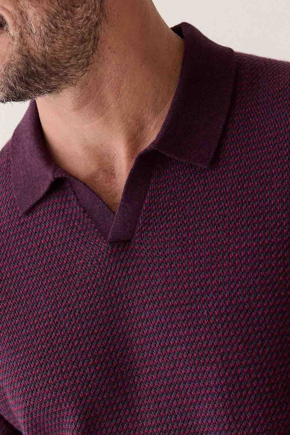Marine Layer - Liam Sweater Polo - Burgundy - Collar Detail