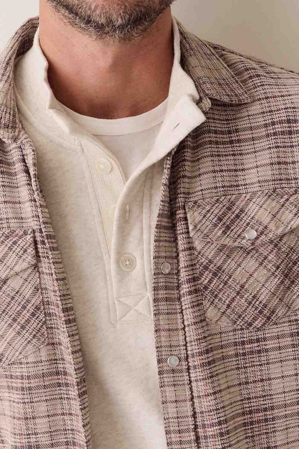 Marine Layer - The Clark Cord Shirt - Brown Plaid - Collar Detail