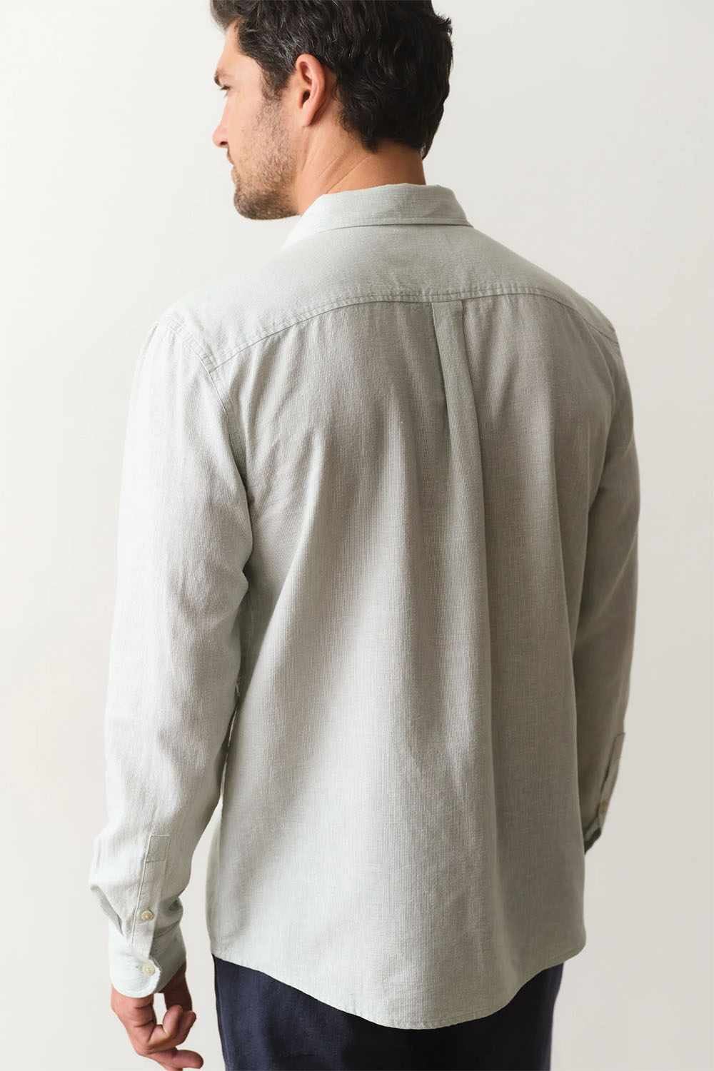 marine layer better than linen ls shirt iceberg green stripe back