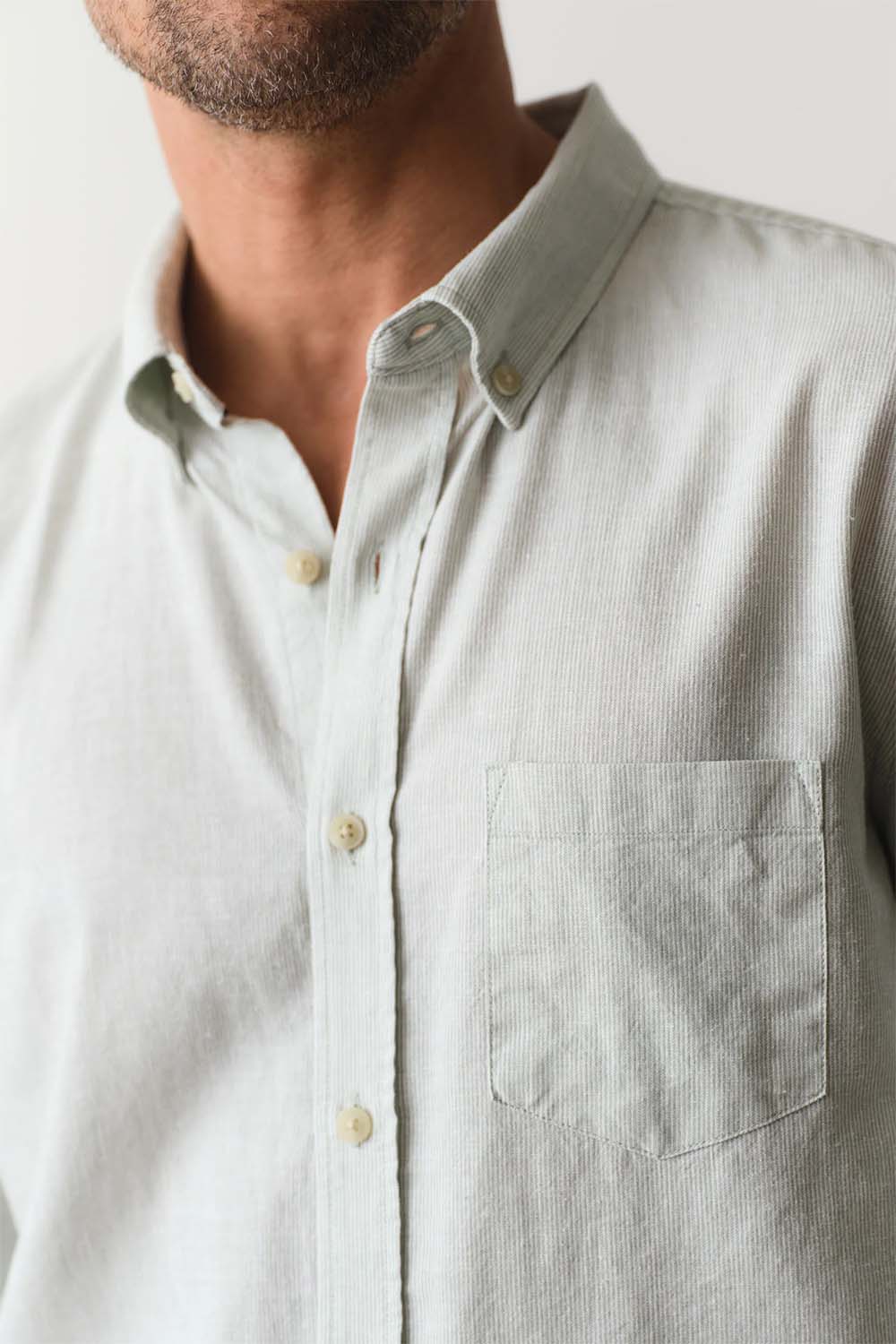 marine layer better than linen ls shirt iceberg green stripe detail