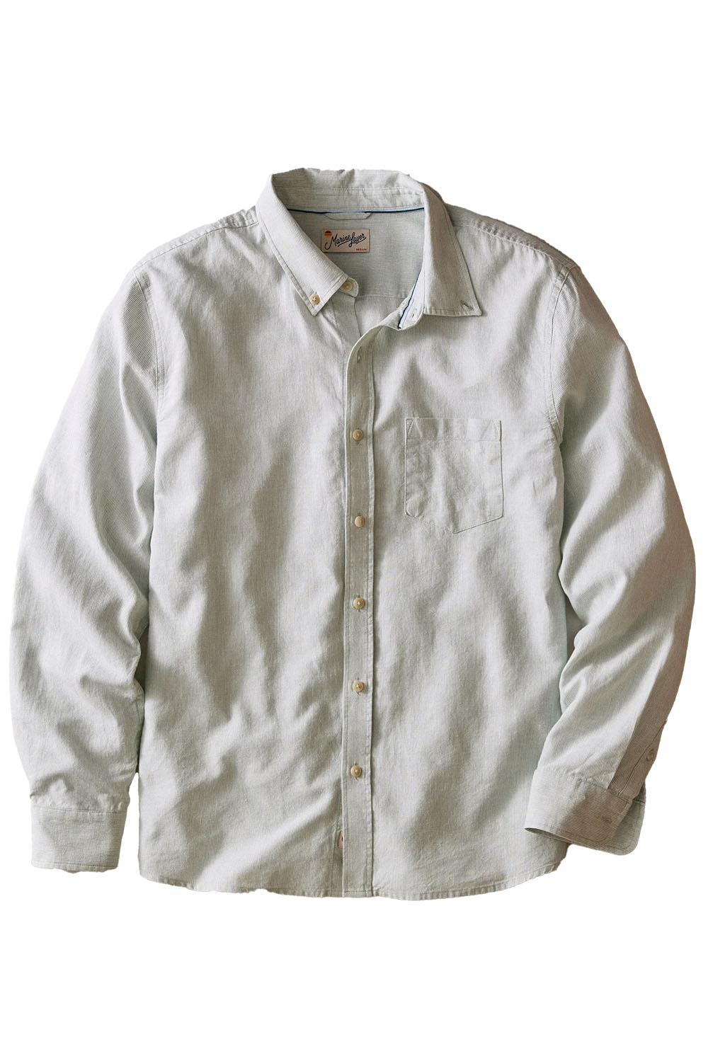 marine layer better than linen ls shirt iceberg green stripe flatlay