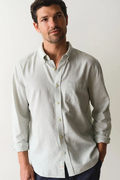 marine layer better than linen ls shirt iceberg green stripe front