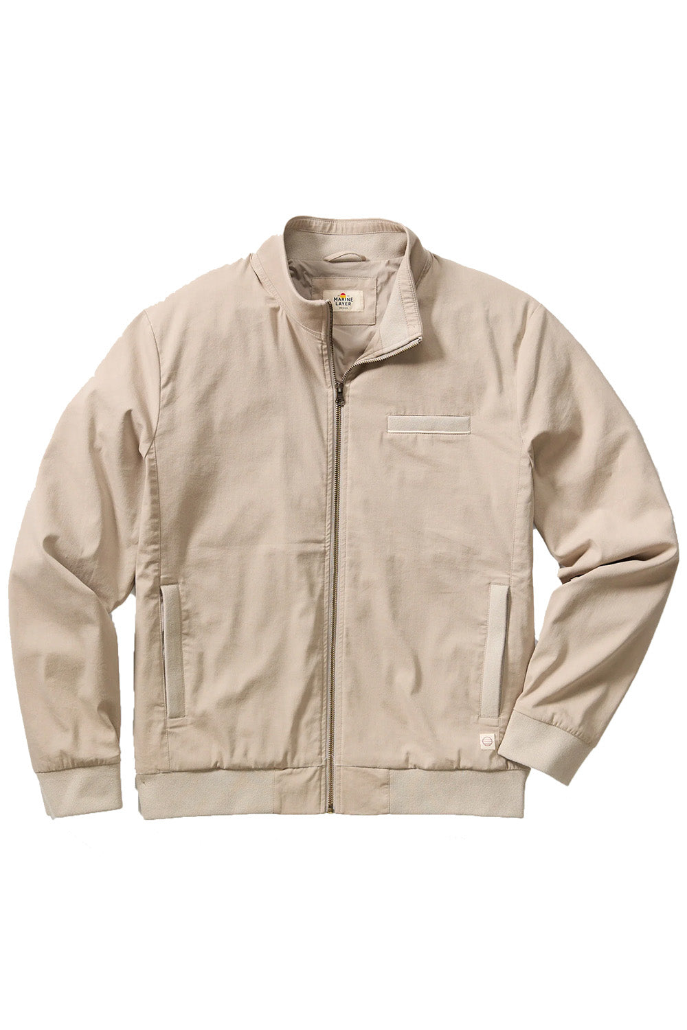 marine layer breeze stretch bomber jacket vintage khaki flatlay