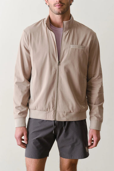 marine layer breeze stretch bomber jacket vintage khaki front