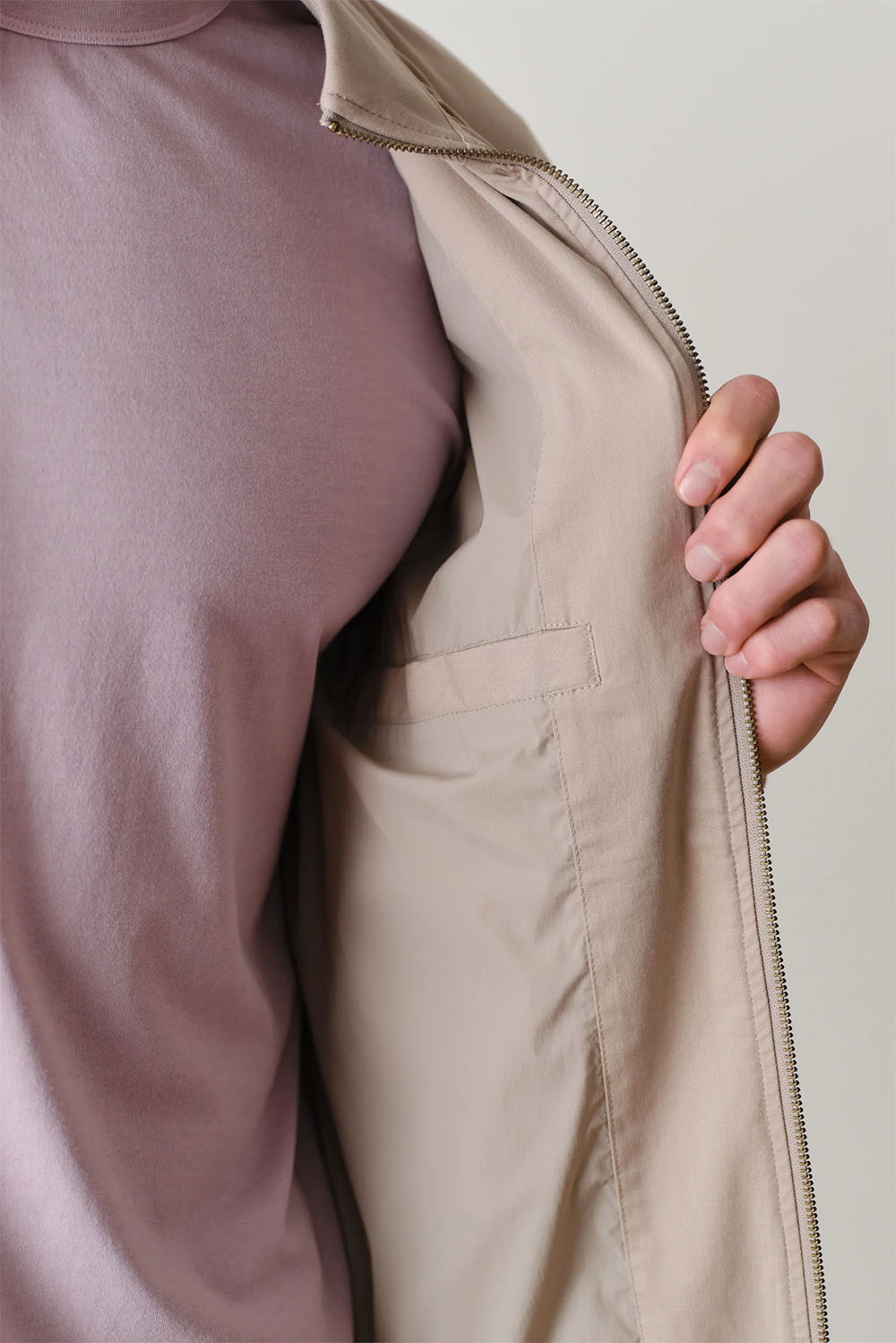 marine layer breeze stretch bomber jacket vintage khaki inside