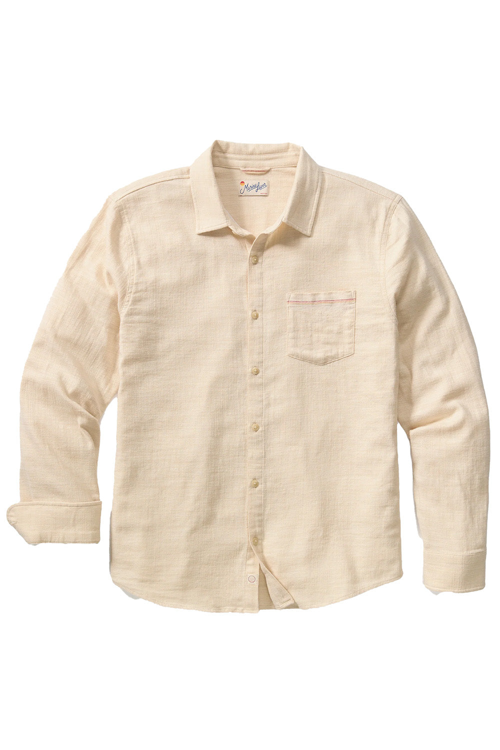 marine layer classic selvage stretch ls shirt oat flatlay